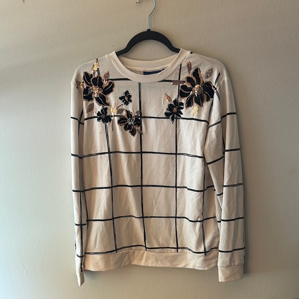 Apt. 9 Cream Graphic Crew Neck Sweatshirt